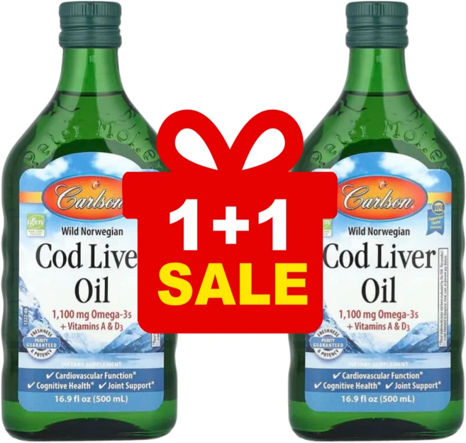 1+1 칼슨 노르웨이산 야생 대구 간유 레귤러맛 500ml 오메가3 1100mg / 해외직구 미국정품, 2개 - 쿠팡
