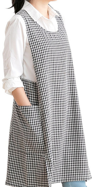 데코에버 찰랑 파스텔체크 원피스앞치마 옆주머니형 M 55~66반, 블랙, 1개