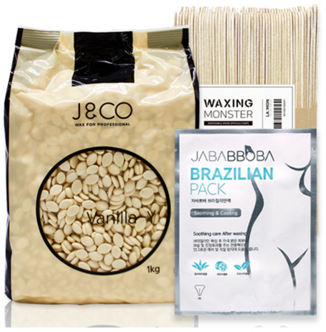 제이엔코 바닐라 와이 하드왁스 1kg + 왁싱몬스터 스파츌라 L 100개입 + 브라질리언 팩 1매, 1세트