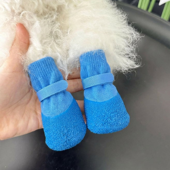 융풍 반려동물 신발 반려동물 방수 양말신발 강아지 발싸개 반려견 실리콘 신발, 1세트, 푸른 색
