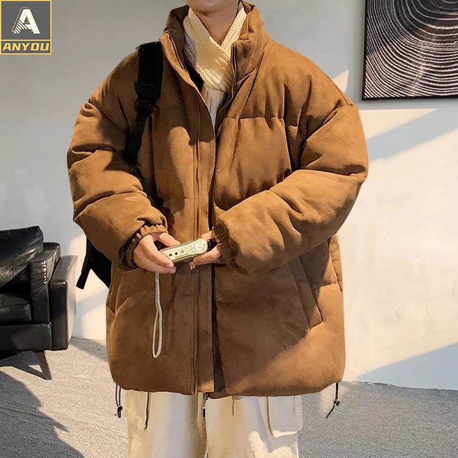 ANYOU 남성 스웨이드 패딩점퍼 기모 자켓 루즈핏 방한 방풍 아우터 도톰한 빅사이즈 겨울코트