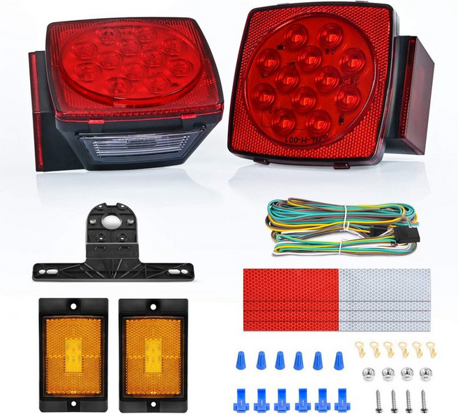 Nilight 2PCS 스퀘어 LED 트레일러 라이트 키트 로우 프로파일 잠수정 IP68 스톱 턴 테일 사이드 마커 12V 유틸리티 보트 캠핑카 RV 트럭 마린 스노우모바일용, 3_2Pcs Trailer Light