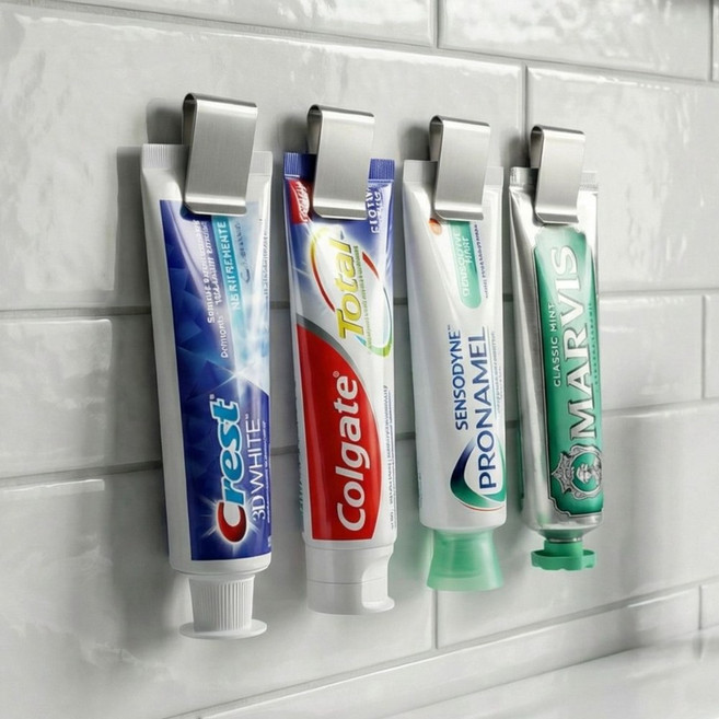 데일리플러스 무타공 치약걸이 세트, 4개, 스텐