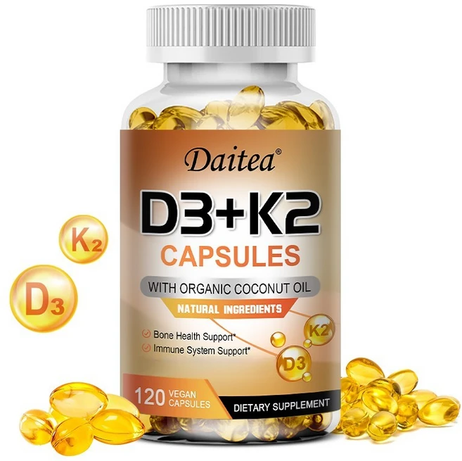 비타민 D3+K2 - D3(5000IU) K-2(200MCG) 뼈 면역 - 비 GMO 비건 천연 글루텐 프리 건강 보조식품, 60회분, 3개 - 쿠팡