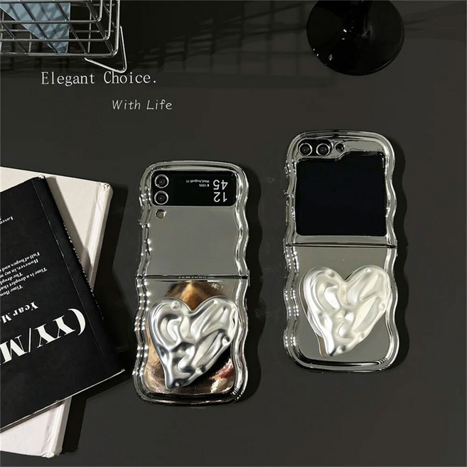 웨이브 실리콘 메탈 하트 스마트톡 갤럭시 Z플립6 Z플립5 Z플립4 Z플립3 케이스 ZF-A1344