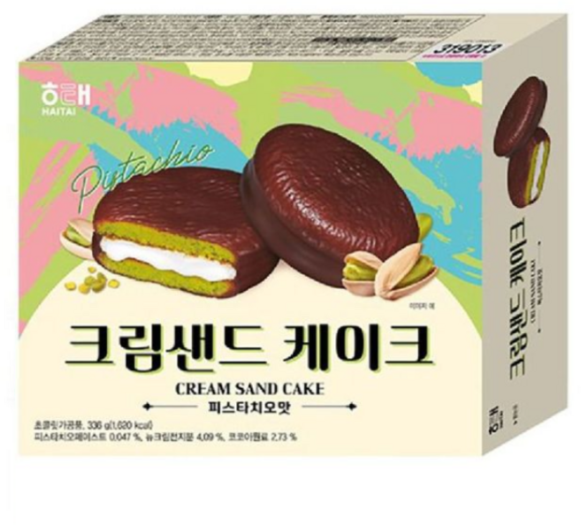 해태 크림샌드 케이크 피스타치오맛 336g x 1개 / 과자간식