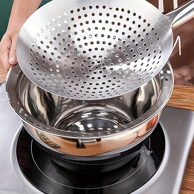 쿠코아 스테인리스 대형 타공 튀김 건지개 그물 국자, 1개