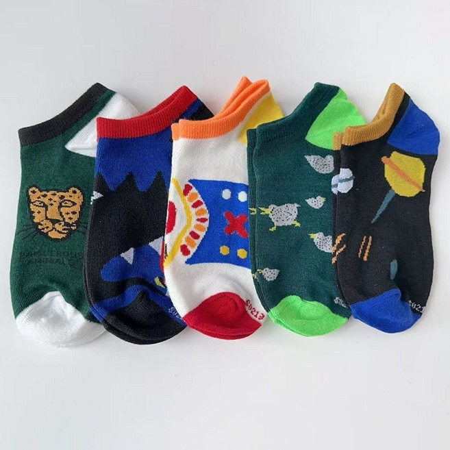 귀여운 캐릭터 남성 발목양말 5종 세트 단목 삭스 hay+584nT