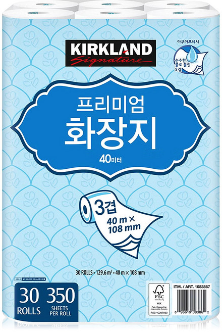커클랜드 프리미엄 화장지 3겹 롤화장지 30롤, 40m, 30개입, 1개