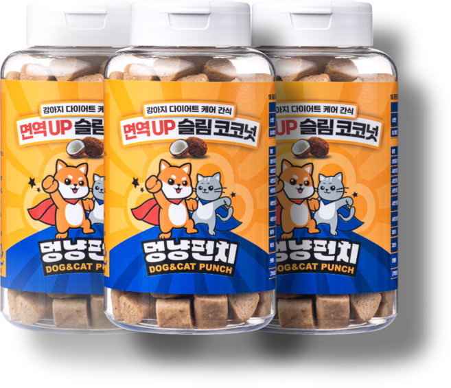 멍냥펀치 강아지 면역업 다이어트 케어 가수분해 간식, 3개, 300g, 코코넛