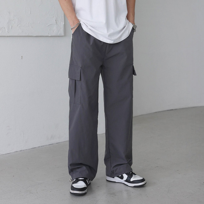 베이직바이블 남자 카고팬츠 스트링 와이드 조거 남여공용 밴딩 바지(6color)