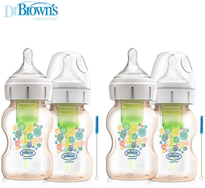 닥터브라운 와이드넥 옵션스 플러스 PPSU 플라워 젖병, 4개, 150ml, 갈색