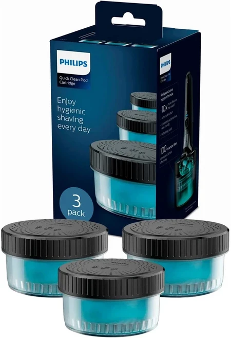 필립스 퀵 클린 팟 카트리지 전기 면도기 클렌저, 그린, 3개, CC13/51