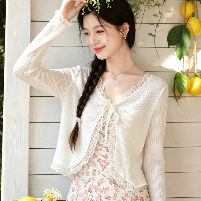 WAIJER 여성 여름 크롭 브이넥 가디건 시스루 얇은 봄가을 볼레로 가디건