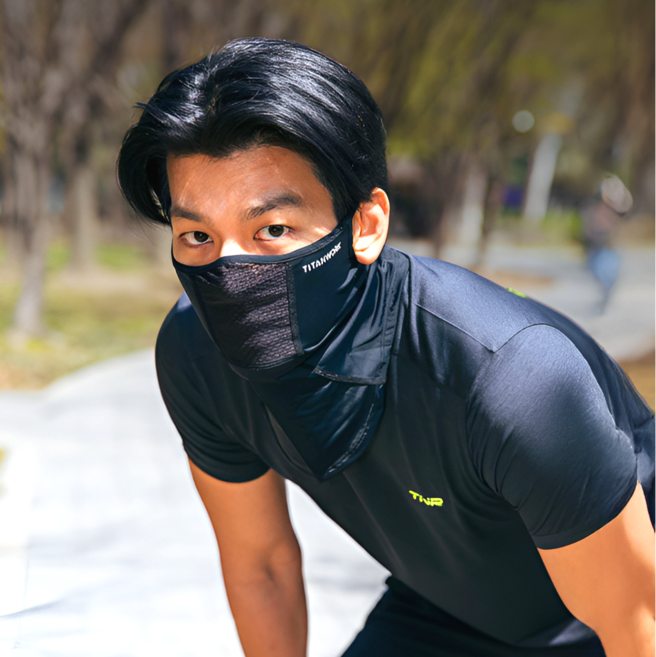 타이탄워크 에어로쿨가드 러닝 마스크 자외선차단 마스크 얼굴 햇빛가리개, 블랙, 1개