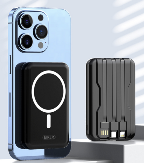 EIKER 맥세이프 마그네틱 무선 미니 일체형보조배터리 10000mAh 4 color, 블랙, 블랙, 1개