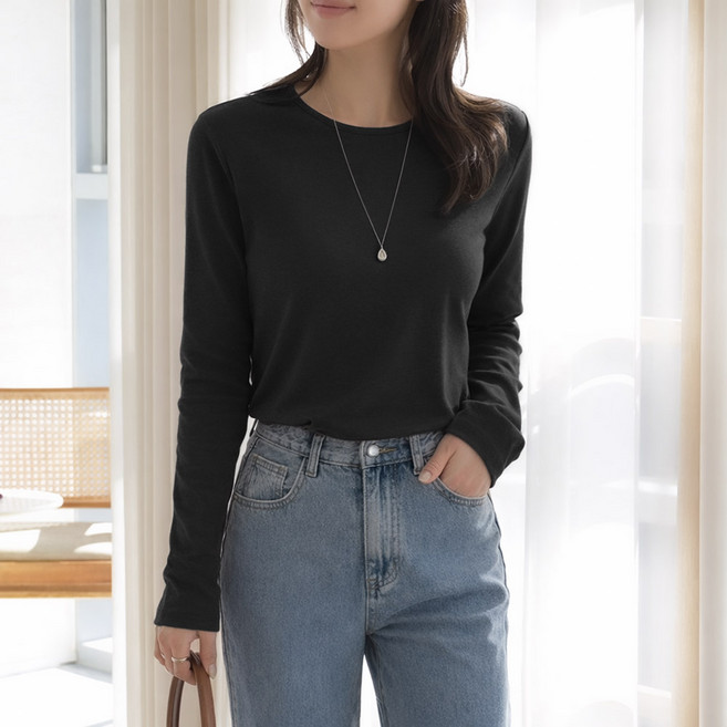 데일리앤 데미 부드러운 면 모달 스판 이너 레이어드 여성 기본 무지 긴팔 티셔츠 7color