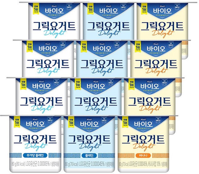 매일 바이오 그릭요거트 무가당+플레인+바나나 각 4입, 12개, 80g