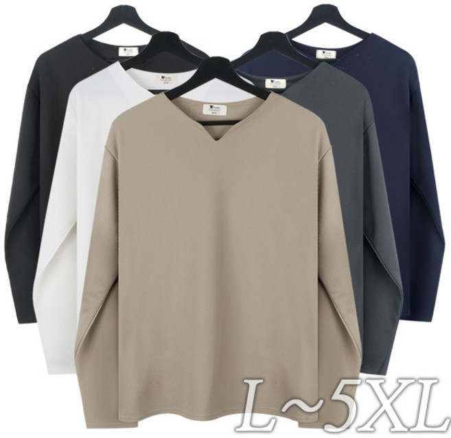 포커스코리안 남자 라운드 브이넥 티셔츠 총알브이트임 긴팔 빅사이즈 티셔츠 ~5XL