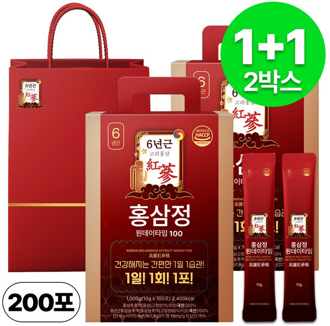 1+1 홍삼정 6년근 하루한포 100회분 대용량+쇼핑백, 2개, 1L