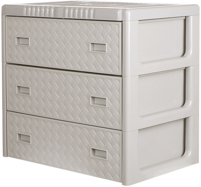 빅사이즈 그랜드 라탄 플라스틱 서랍장 3단, 라이트그레이
