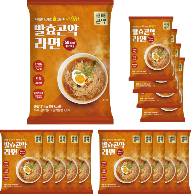 빼빼곤약 발효곤약 라면 대용량 단백질 함유 저나트륨 59kcal, 15개, 214g