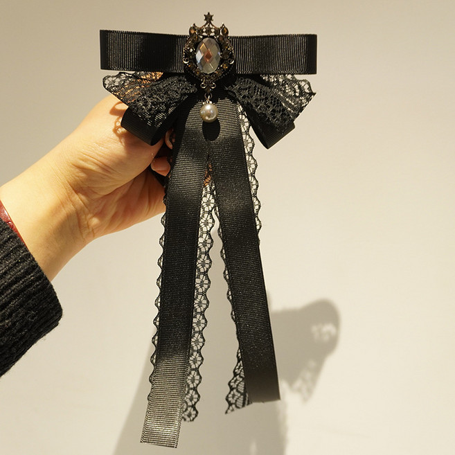 코코린느 핸드메이드 엔틱 보석 버클 리본 브로치 코사지-블랙
