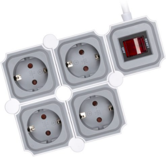 파워존 테트리스 고용량 디자인 절전 멀티탭 4구, 1.5m, 화이트 + 그레이, 1개