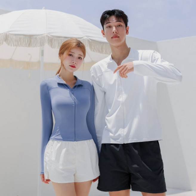 크라시앙 자체제작 컷라인 커플 집업 래쉬가드 기본 긴팔 여성 남성 남녀공용 커플 수영복