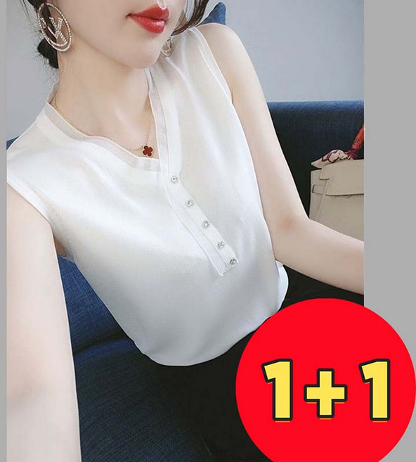 AOKADA 여성 쉬폰 브이넥 민소매 블라우스 여름 여자 셔츠