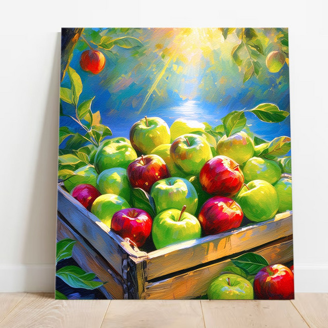 엘티에프티 새벽아침 사과박스 청사과 홍사과 그림액자 풍수 인테리어 돈들어오는 그림 집들이 개업식 선물, 1. F_캔버스 3호(27cm x 22cm)