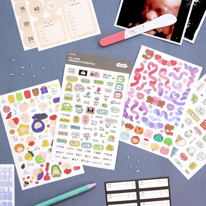 코니테일 초음파앨범 임신 주수스티커 꾸미기세트10종 ssu+9779xL