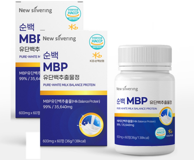 뉴실버링 순백MBP유단백추출물정 600mgx60정x2통 동+식물성단백질균형 간편섭취 해썹인정, 2개, 60정