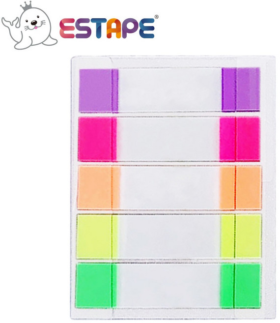 王佳ESTAPE 書籤Memo隨手卡（螢光色.可書寫.標籤.註記.重複黏貼.便利貼.手帳.便條.日記.文具.暫時黏貼）, 1個, 色頭5色