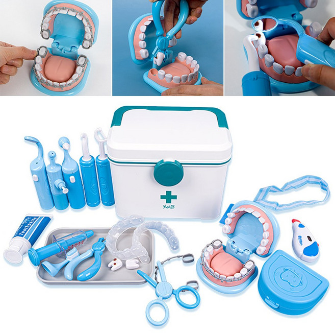 리얼 치과병원놀이 치아모형 교정기 석션 유아 왕진가방, 1개, 혼합