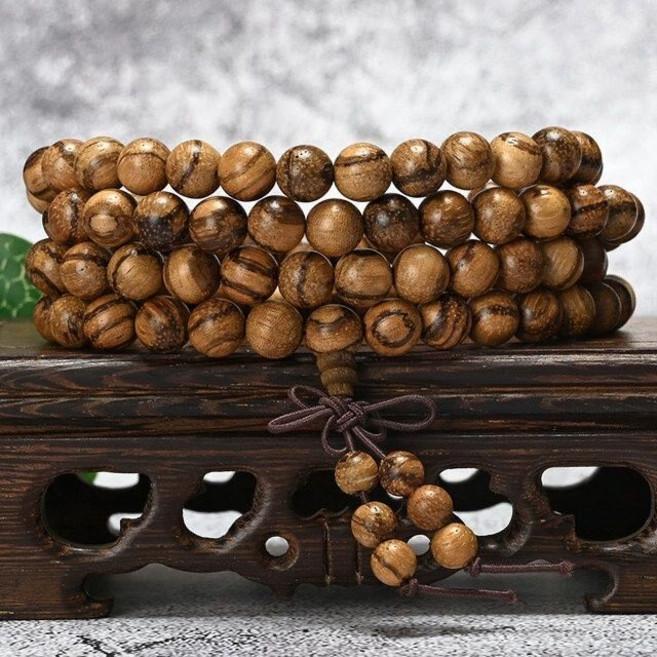 越南沉香木手鏈 虎紋手串 108顆 佛珠 男女款 飾品 8mm, 詳情見包裝