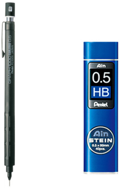 펜텔 그래프 샤프 1000 PG1005 + 아인슈타인 샤프심 HB 세트, 0.5mm, 1세트