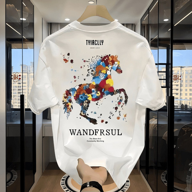 신제품 출시 남자프린팅반팔티 오버핏 라운드 면티 여름 티셔츠 W870