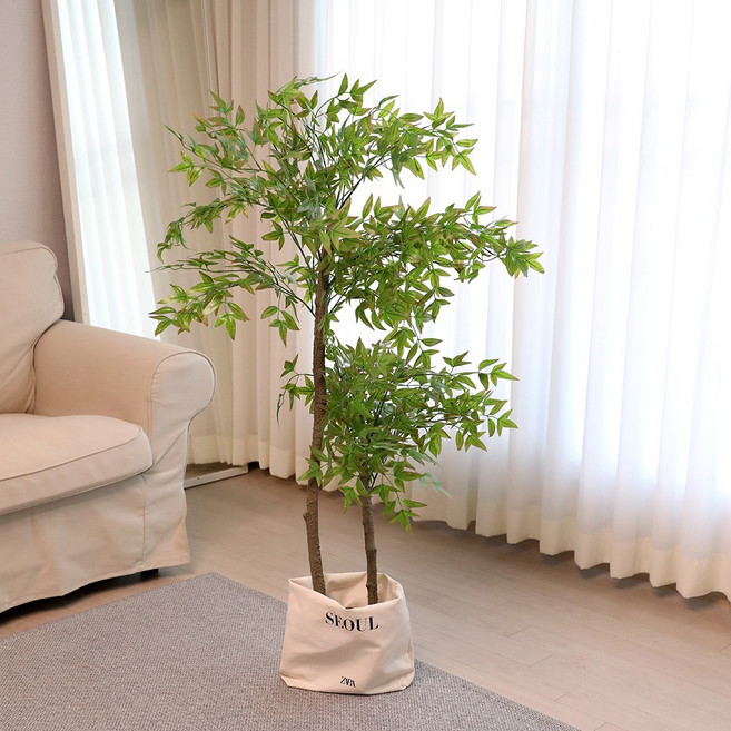 식물 인테리어 조화 나무 인조 화분 남천나무, 엣지 2단형, 1개