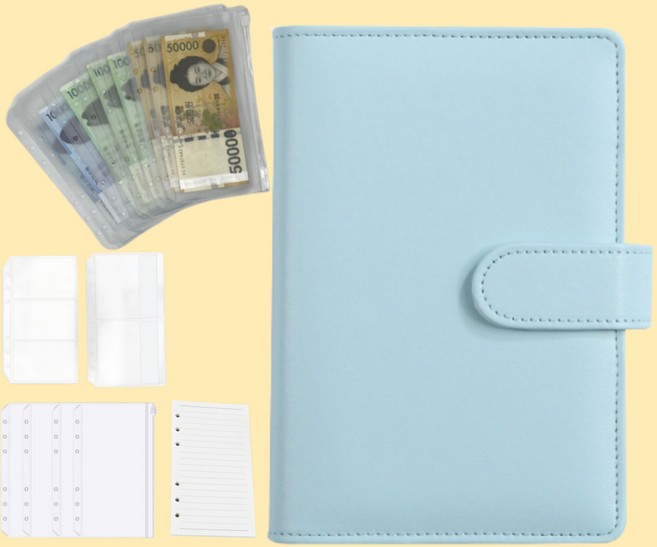 스브링 한방에 현금바인더 속지 지퍼백 세트 A6 현금 챌린지, 1개, 빵빵한 하늘