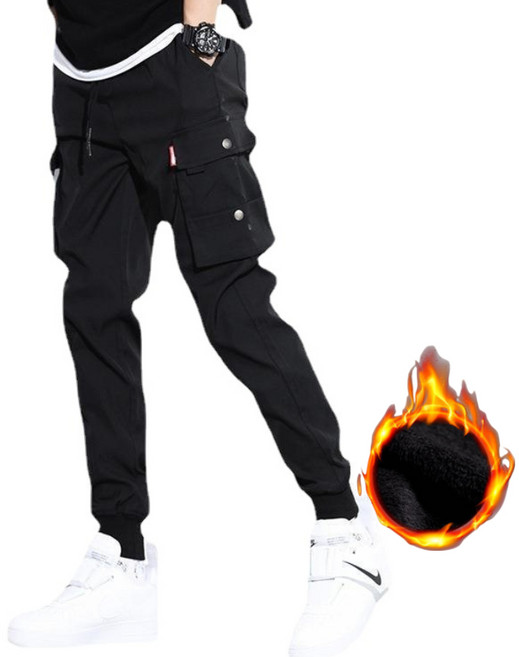 에쉬울프 남성테크웨어 기모심플레드 카고 스트릿 조거팬츠바지 남자긴바지