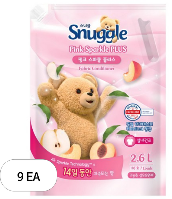 스너글 핑크스파클 플러스 실내 건조 섬유유연제 포근향 리필, 2.6L, 9개