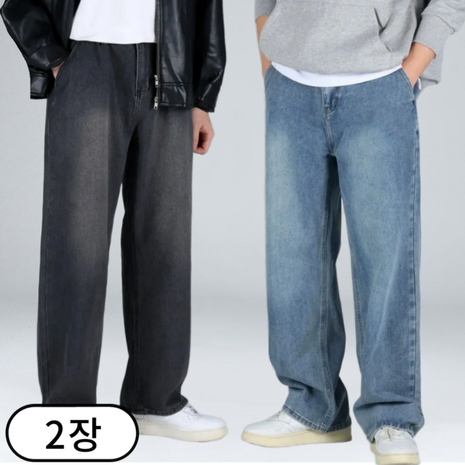 1+1 남자 빅사이즈 뒷 밴딩 데님 팬츠 세미 와이드 청바지 (6693-2)