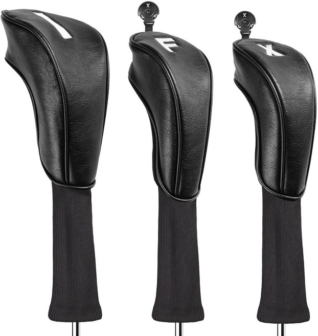 지칸디 PU 골프 클럽 헤드커버 드라이버 우드 유틸리티 세트, 3개, 블랙