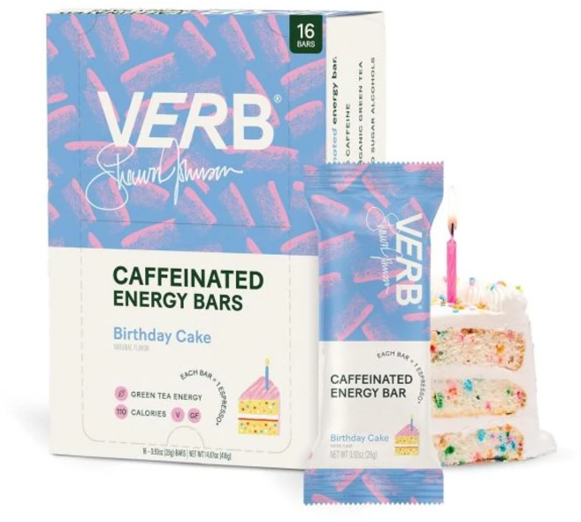 Verb Caffeinated Energy Bar 쿠키 과자 버브 에너지 카페인 함유 바 앤 크림 90칼로리 스낵 영양 비건 녹차 포함 글루텐 프리 아침 식사 16개입 26g, 생일 케이크, 1개 - 쿠팡