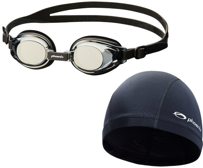 피닉스 아동미러수경 PN-505JM+스판수모 SET, Black, 1개