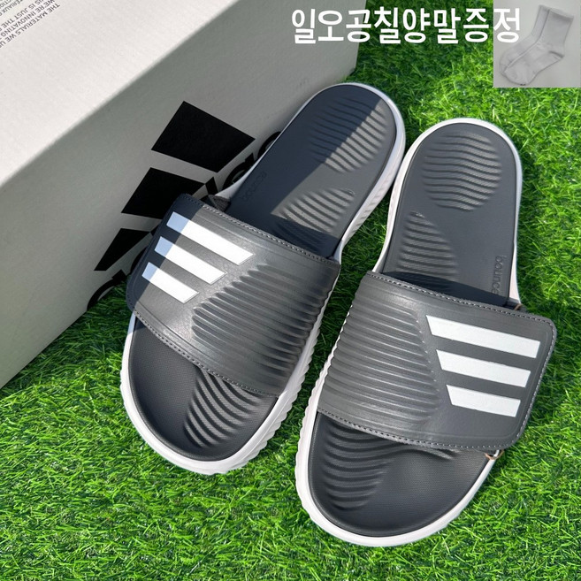 아디다스 남여공용 알파바운스 슬라이드 푹신한 여름 신발 발편한 벨크로 샌들 학생 사무실 키높이 슬리퍼 화이트블랙 블랙화이트 그레이 [일오공칠양말증정]