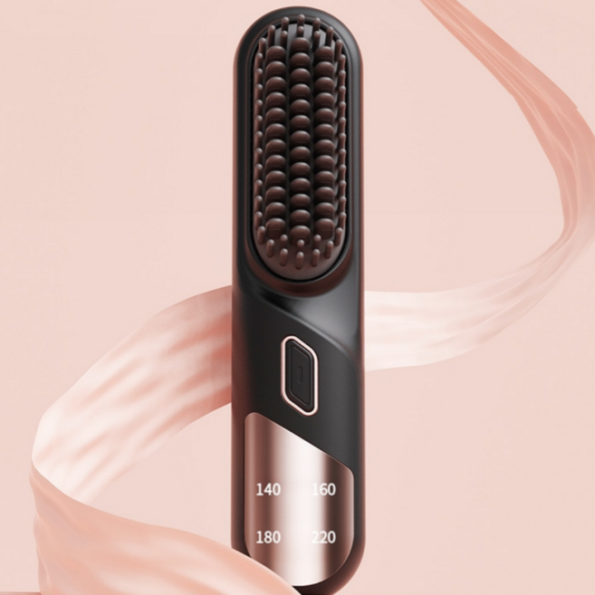 차이슨 무선 빗 고데기 뿌리볼륨 미니 음이온 브러쉬, 블랙