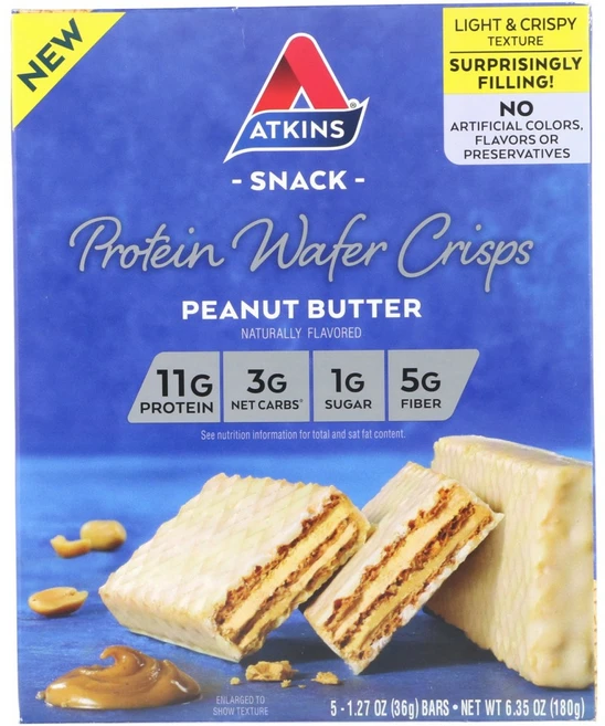 Atkins 단백질 웨이퍼 크리스프 땅콩버터 5개입 각 36g(1.27oz) 1팩, 36g, 2개 - 쿠팡