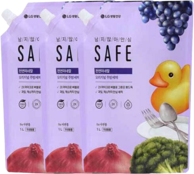 (+본품 385ml 증정) 세이프 주방세제 천연미네랄 오리지널 리필, 3개, 1L